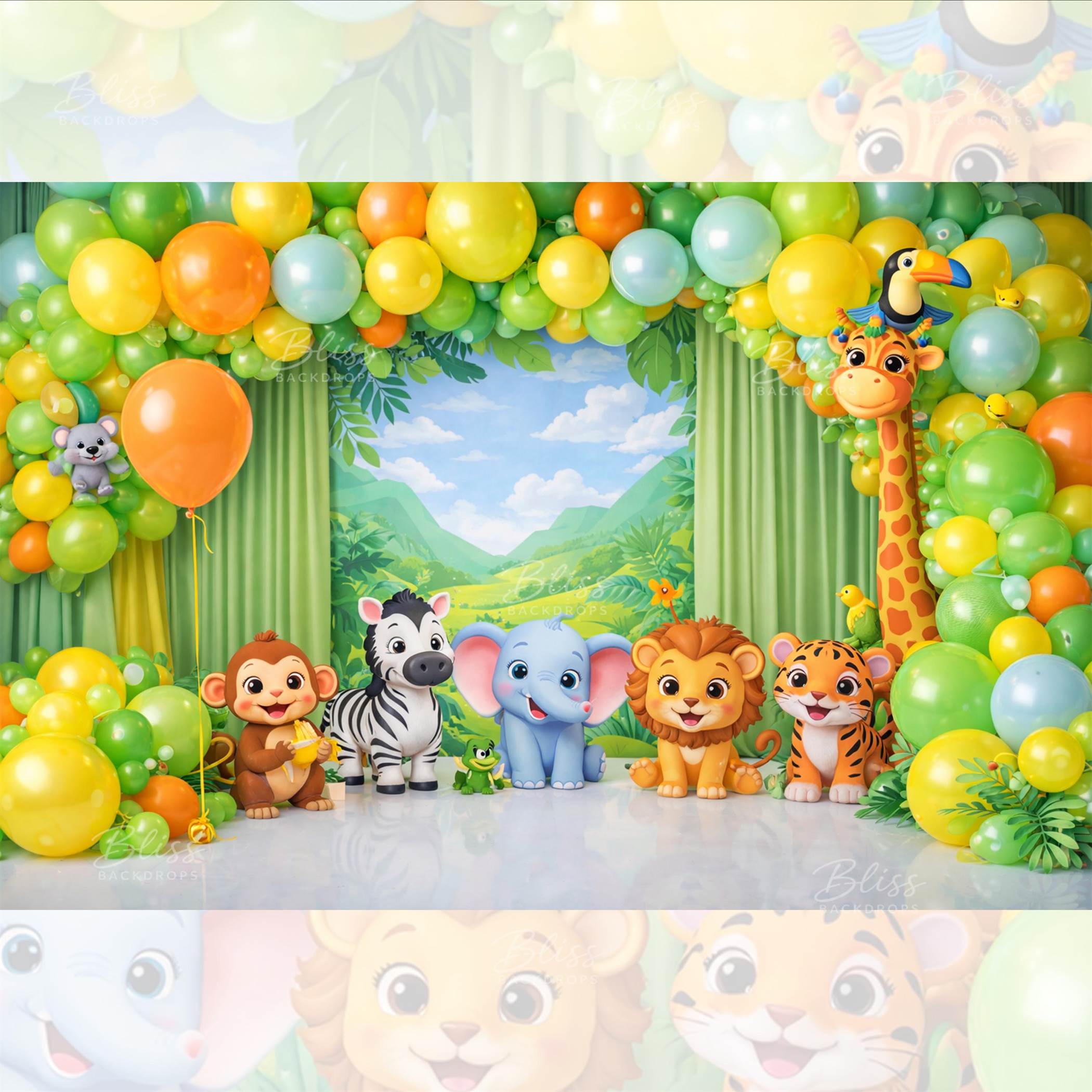 Cake Smash Backdrop cartoon Jungle theme
