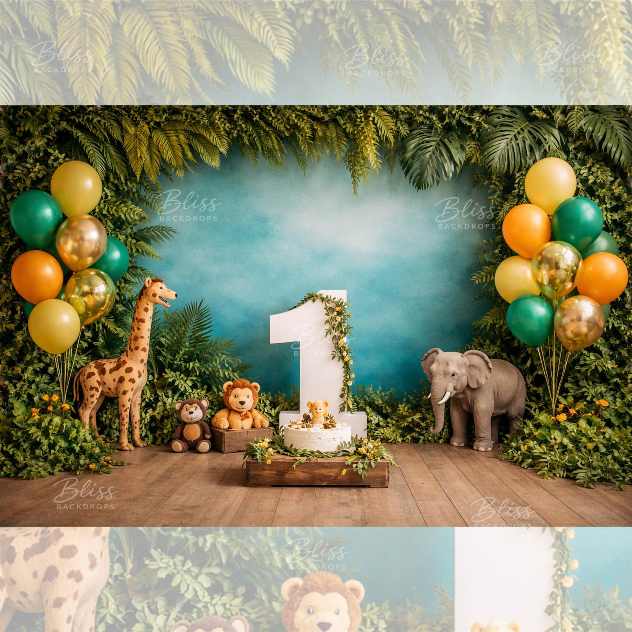 Jungle Theme Cake Smash Backdrop for Baby Boy Birthday