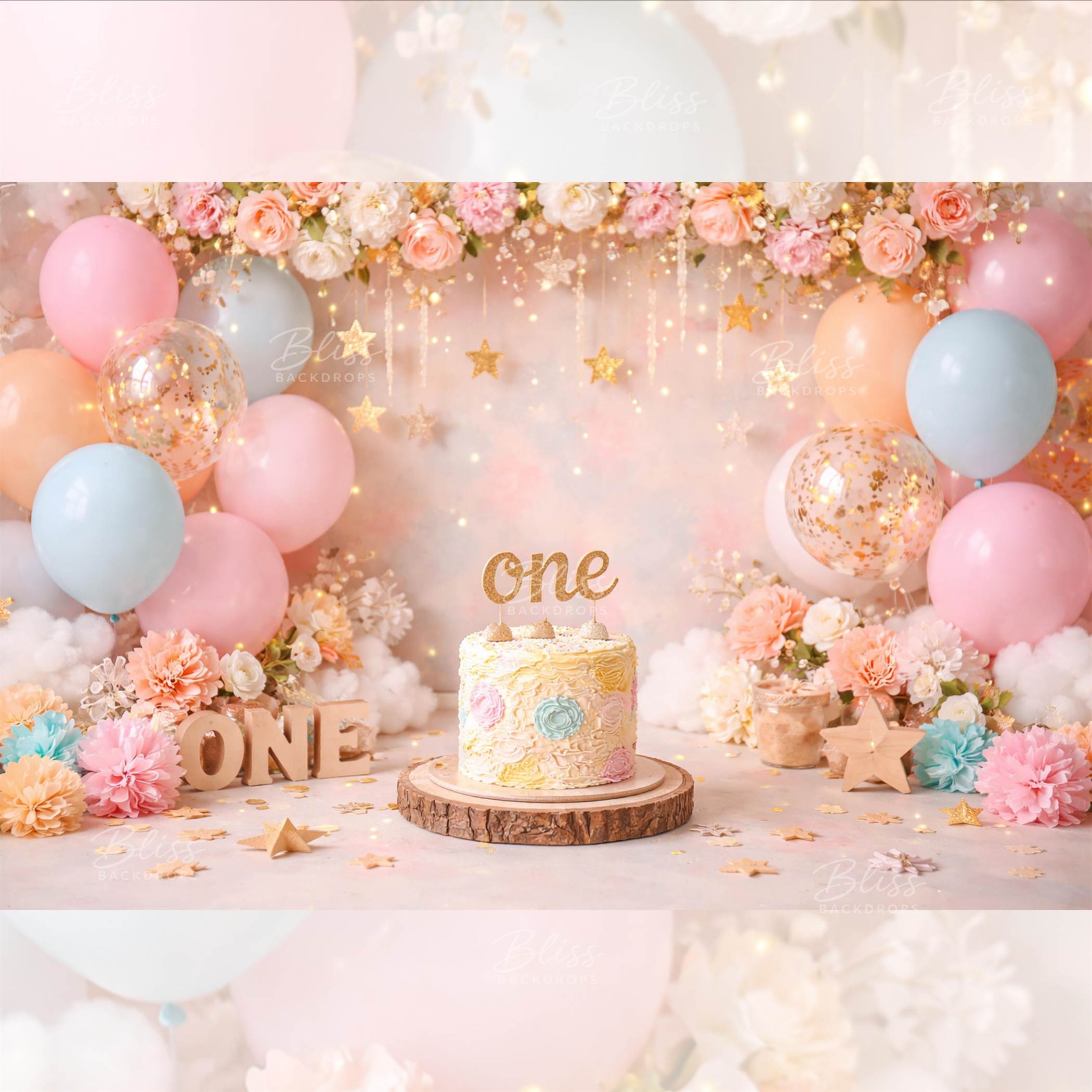 Rainbow Cake Smash Backdrop for First Birthday Celebration