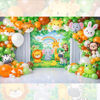 Cartoon Jungle Theme Cake Smash Backdrop for Kids Birthday Photos