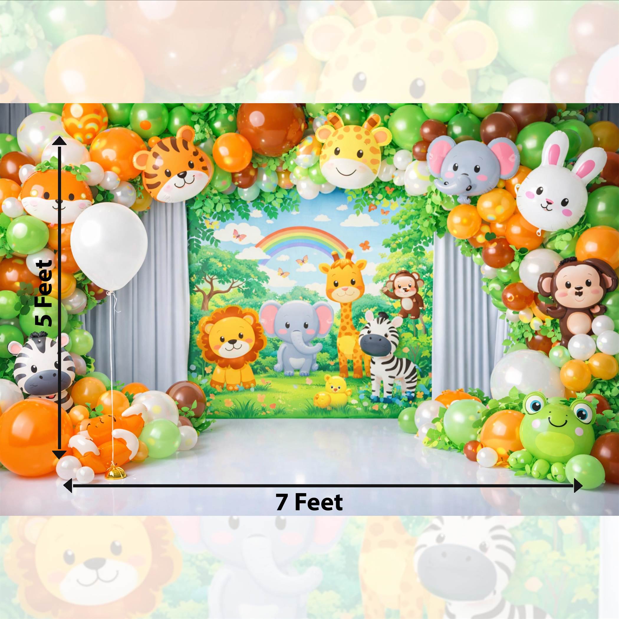 Cartoon Jungle Theme Cake Smash Backdrop for Kids Birthday Photos