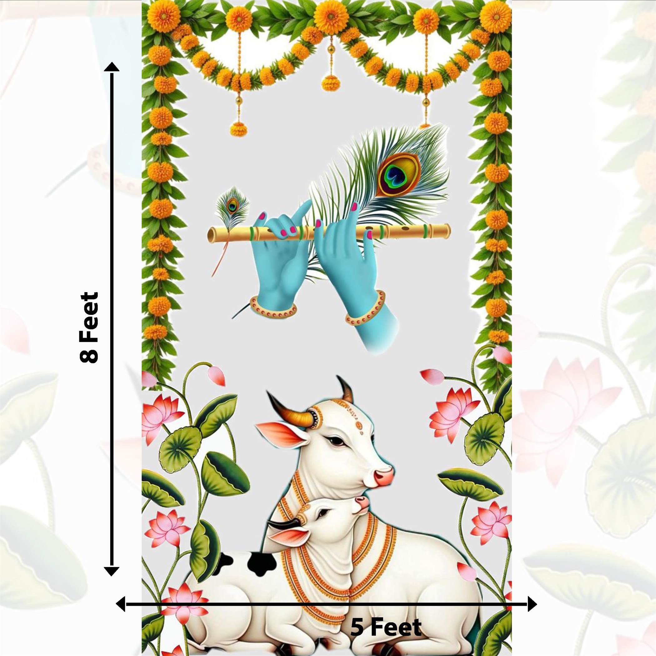 Pichwai Pooja Backdrop with cow &  Krishna | Traditional Temple & Event Backdrop Decor