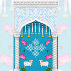 Blue Premium Pichwai Backdrop for temple & Stage | Wedding & Event Decor