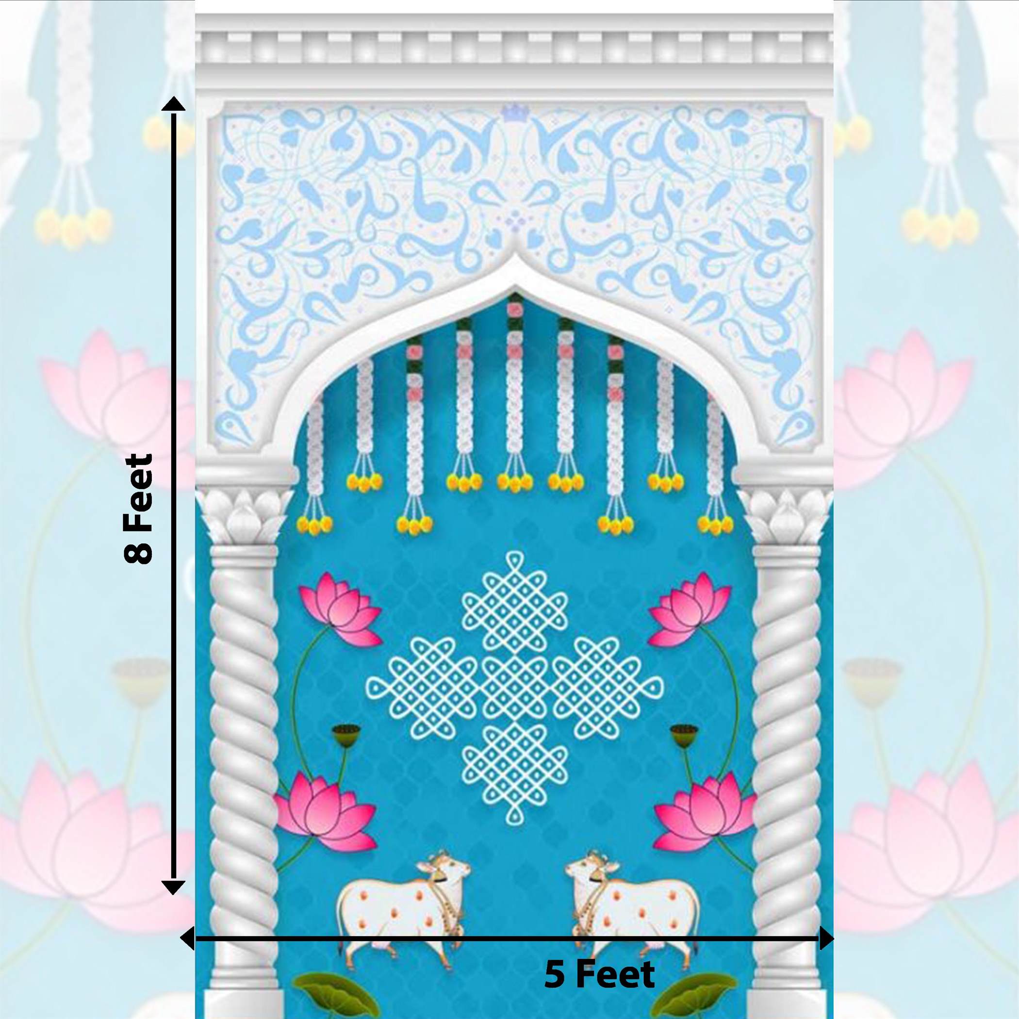 Blue Premium Pichwai Backdrop for temple & Stage | Wedding & Event Decor