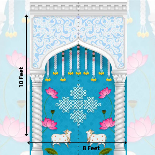 Blue Premium Pichwai Backdrop for temple & Stage | Wedding & Event Decor