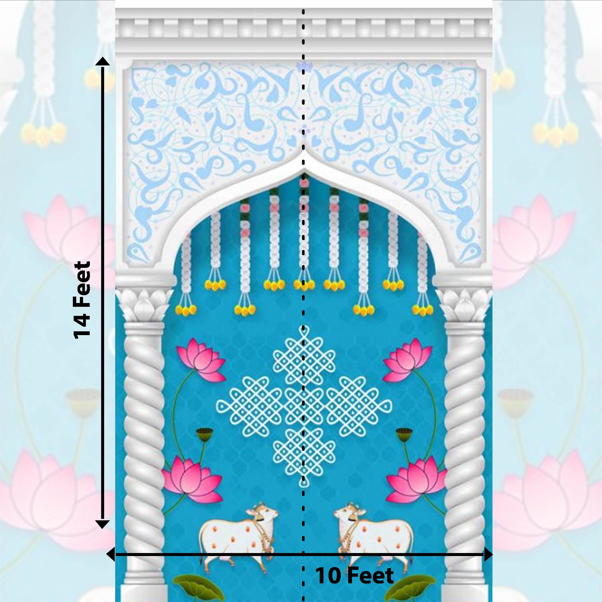 Blue Premium Pichwai Backdrop for temple & Stage | Wedding & Event Decor