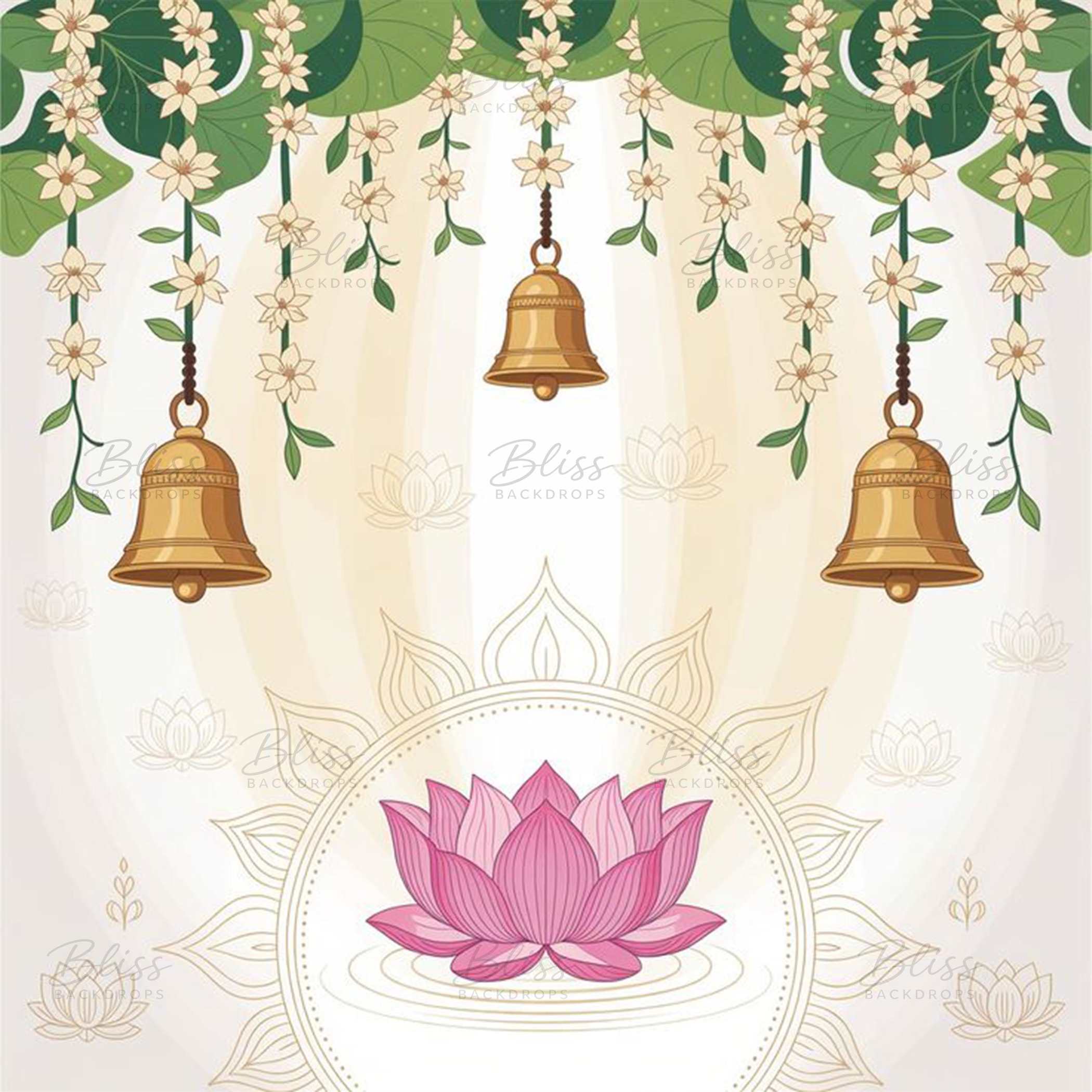Pichwai Lotus and Bell Backdrop for Pooja