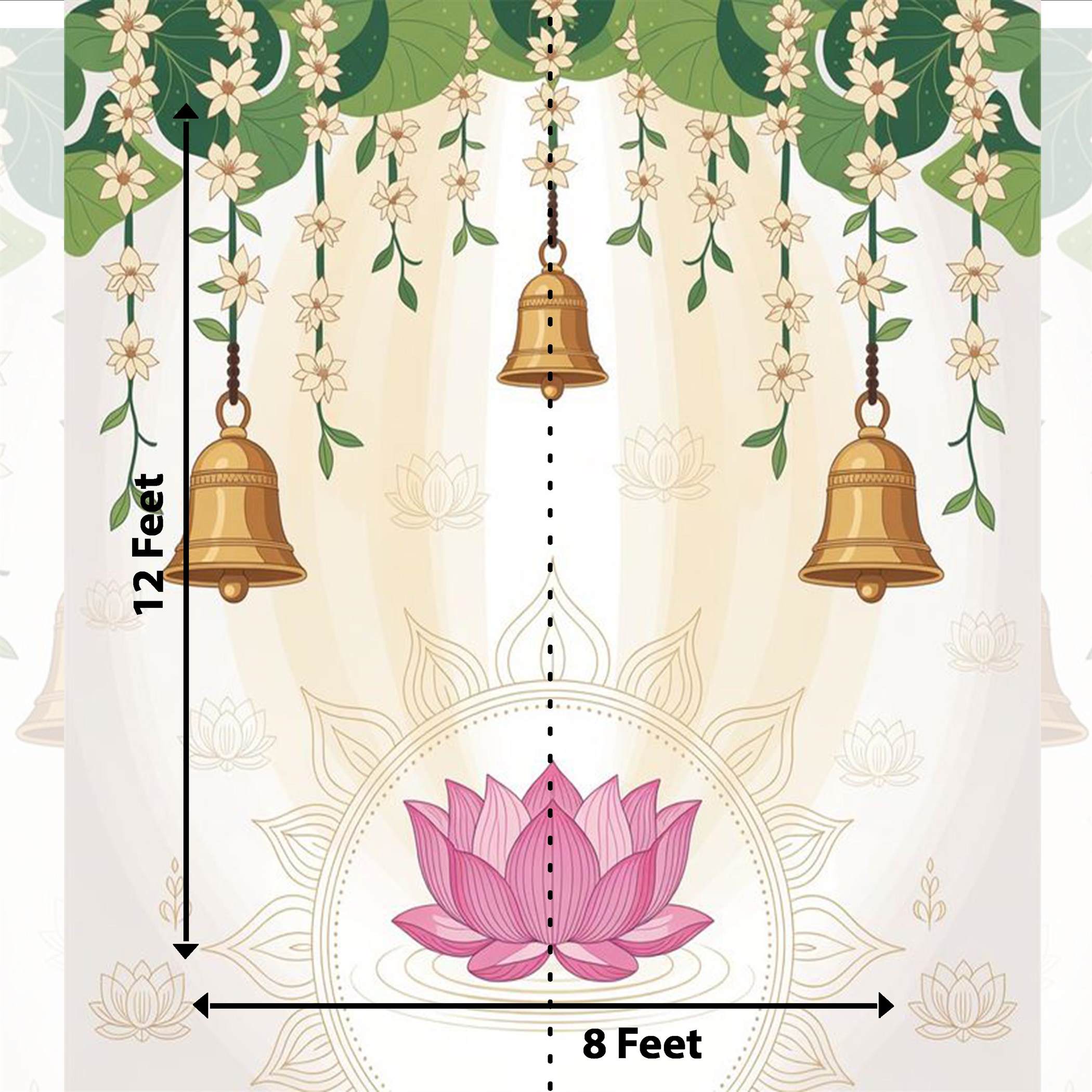 Pichwai Backdrop with lotus and Bell | Traditional Wedding & Pooja Decor