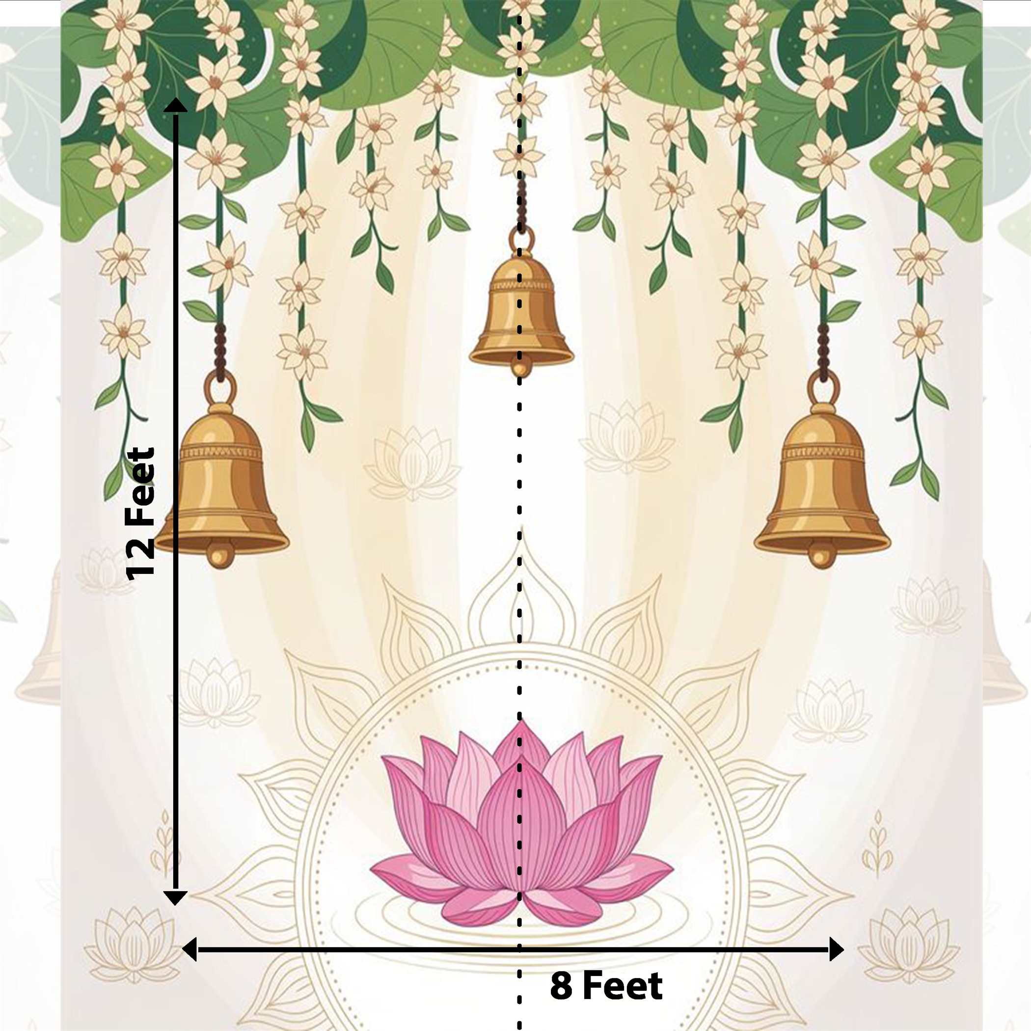 Pichwai Lotus and Bell Backdrop for Pooja