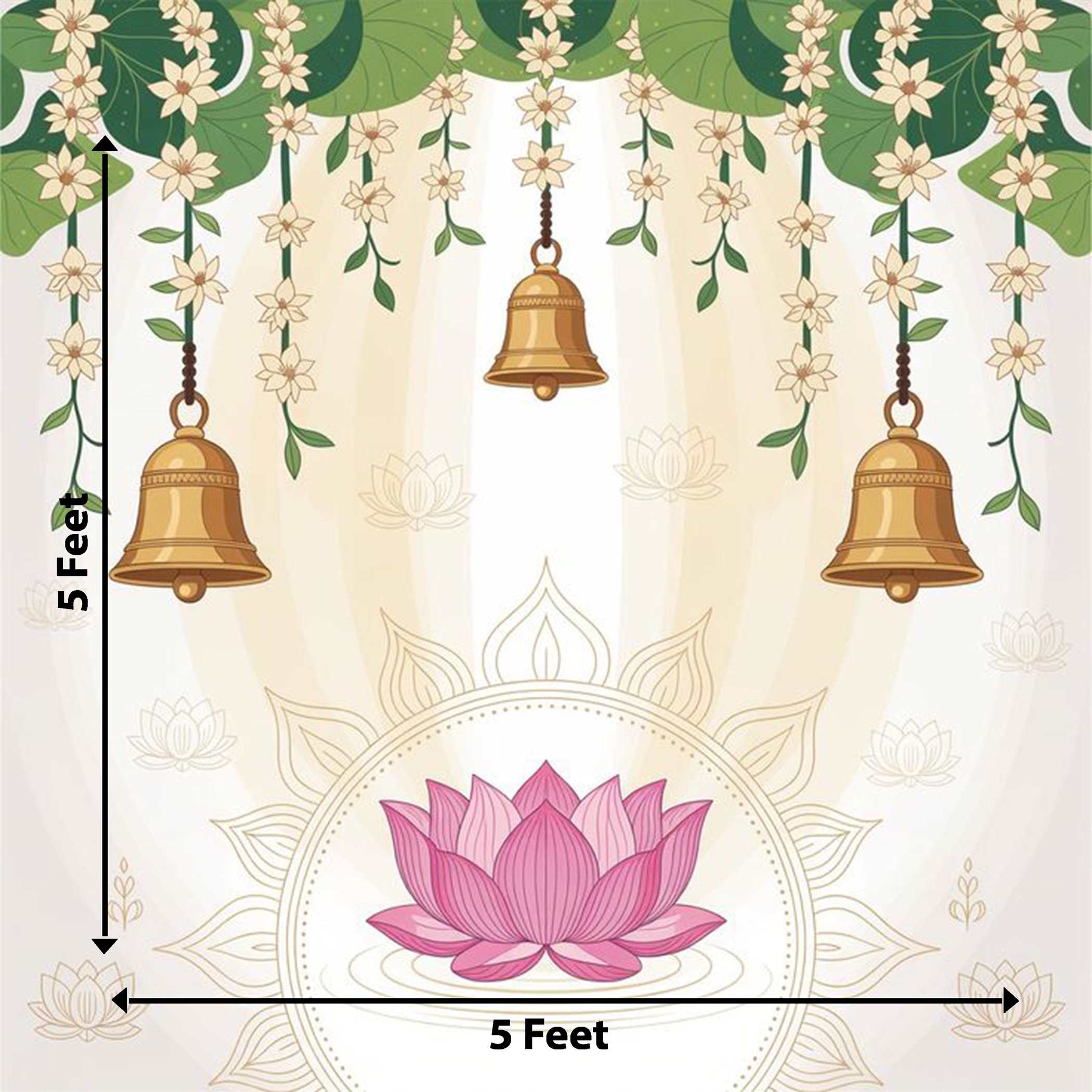 Pichwai Lotus and Bell Backdrop for Pooja