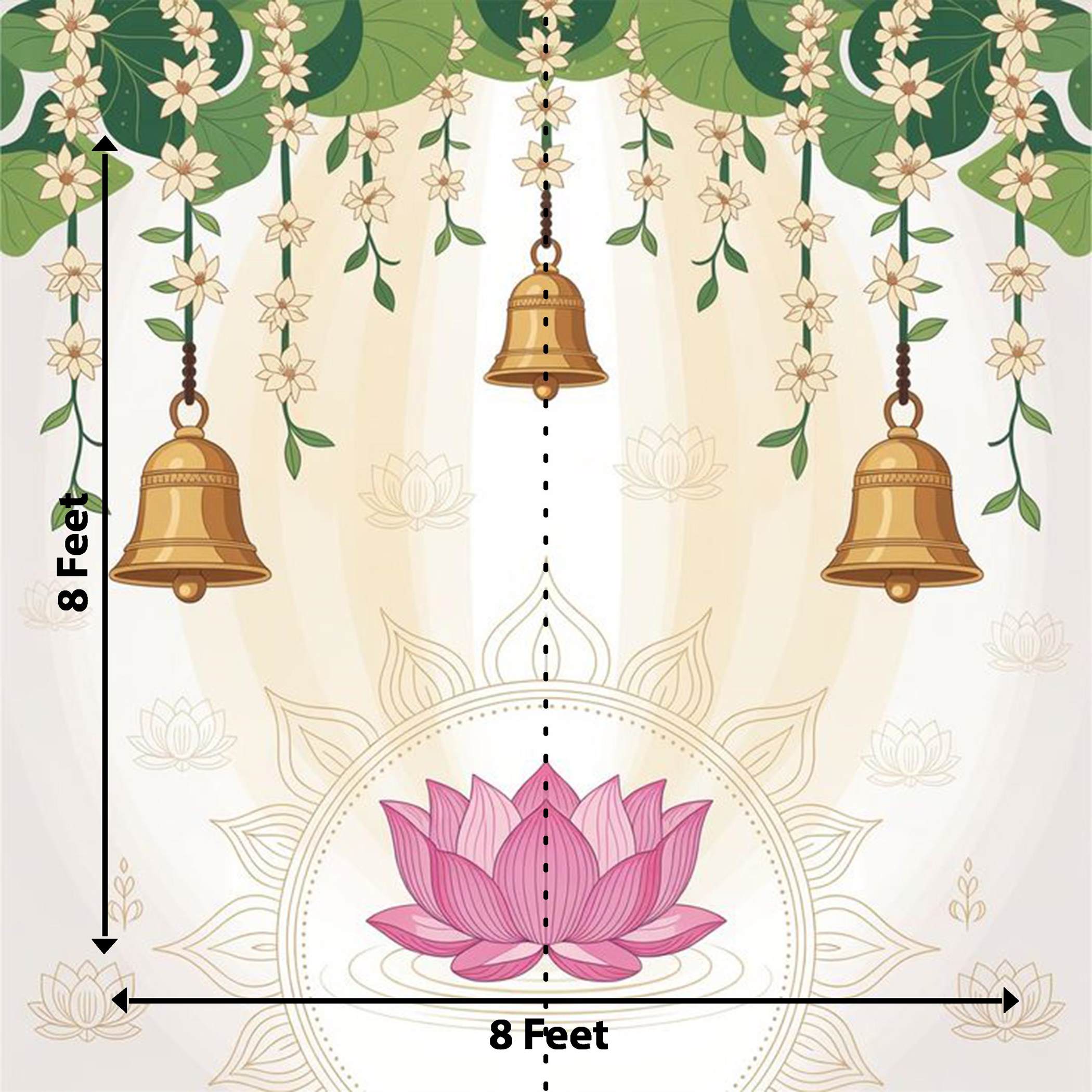 Pichwai Backdrop with lotus and Bell | Traditional Wedding & Pooja Decor