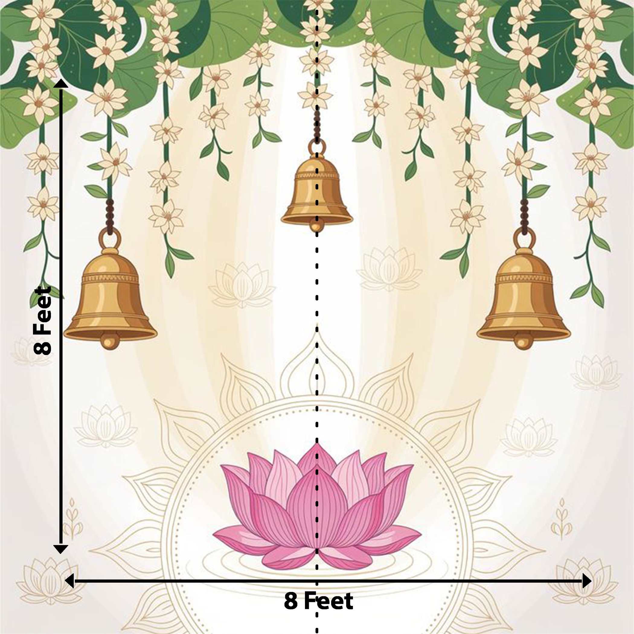 Pichwai Lotus and Bell Backdrop for Pooja