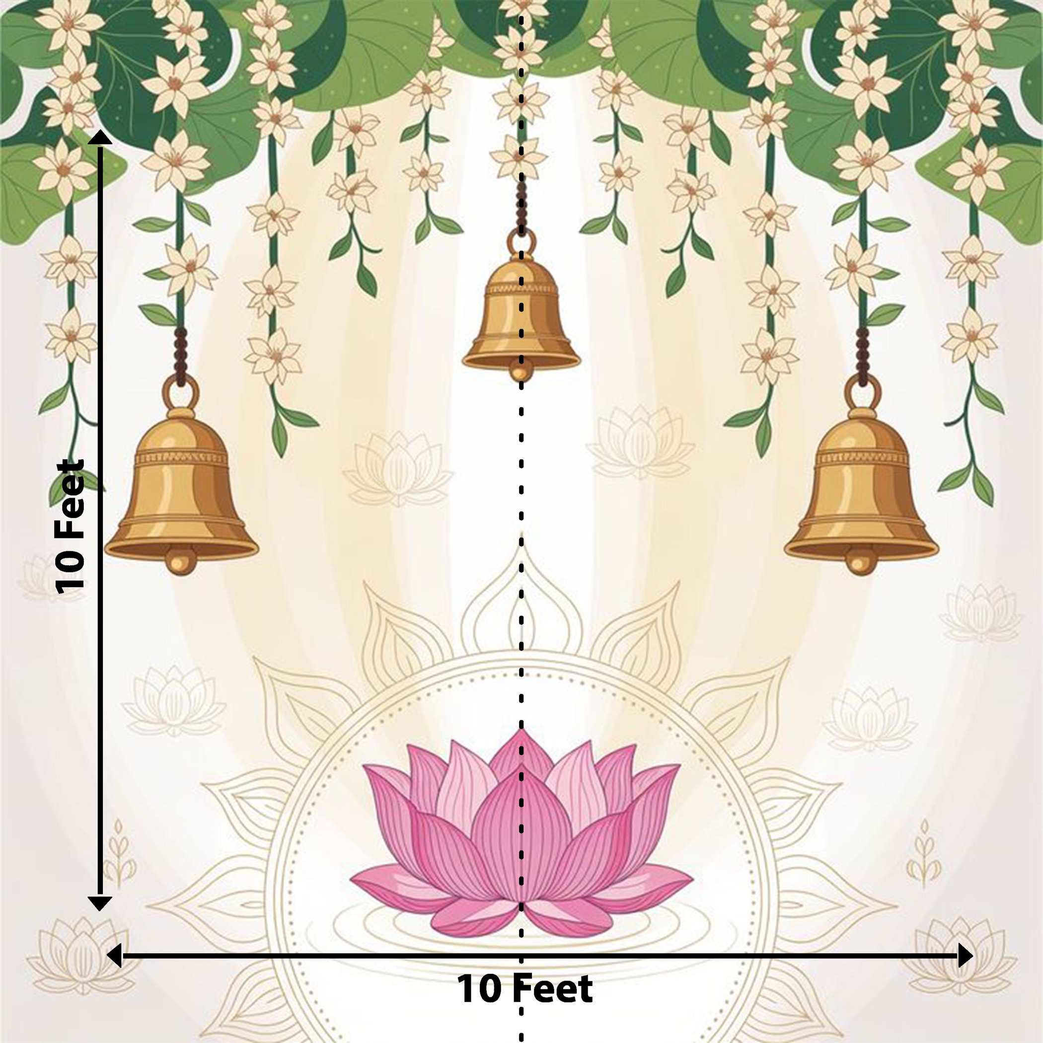 Pichwai Lotus and Bell Backdrop for Pooja