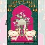 Red & Green Pichwai backdrop for Wedding and Temple